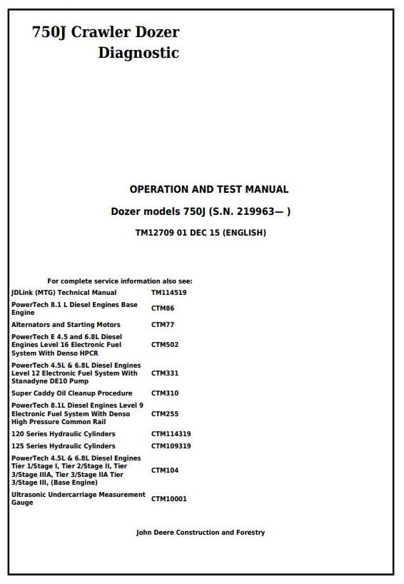 TM12709 - John Deere 750J Crawler Dozer Diagnostic, Operation and Test Service Manual - 17435