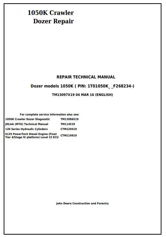 TM13097X19 - John Deere 1050K Crawler Dozer (PIN:1T01050K**F268234-) Service Repair Technical Manual - 17441
