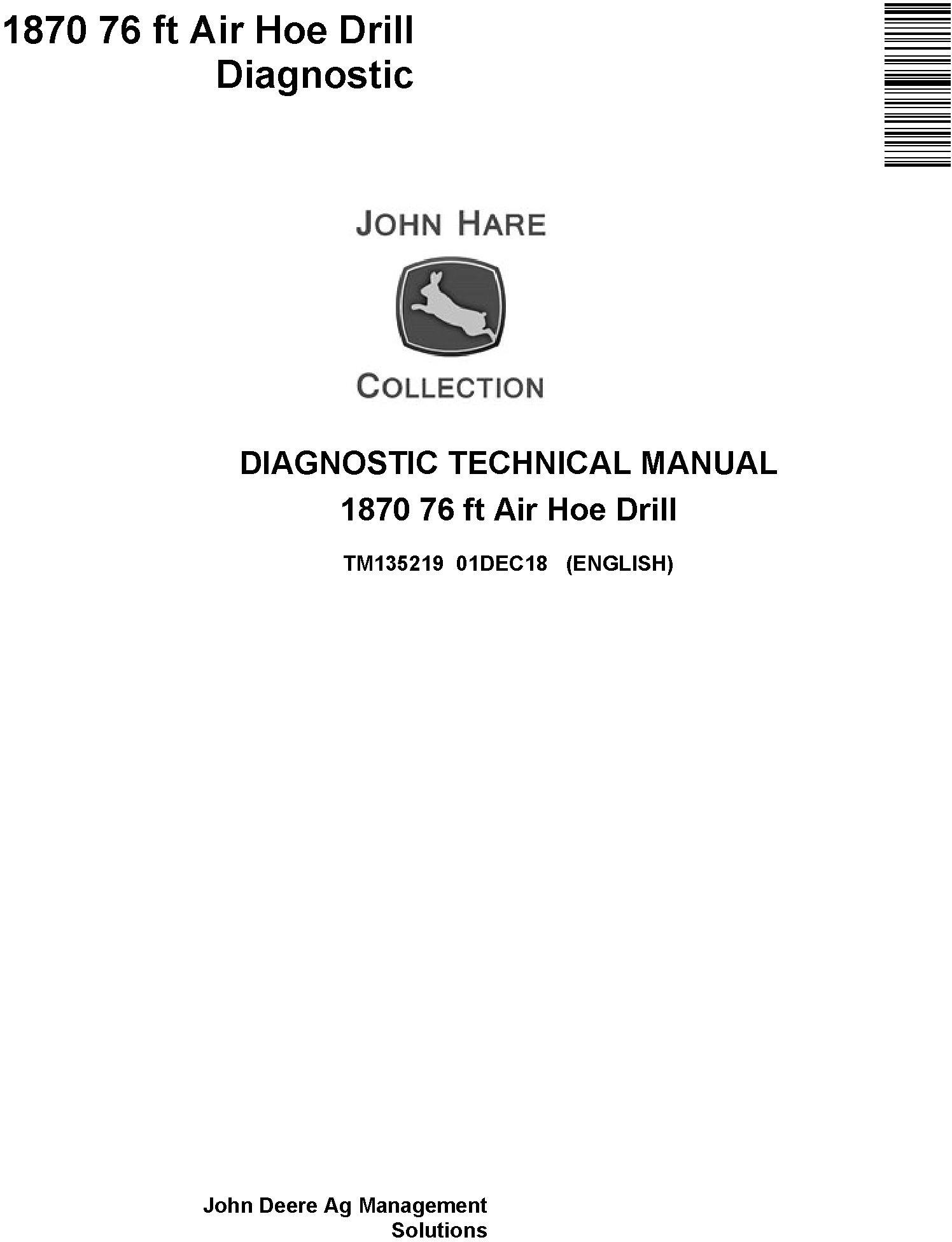 JD John Deere 1870 76 ft Air Hoe Drill Diagnostic Technical Service Manual (TM135219) - 19264