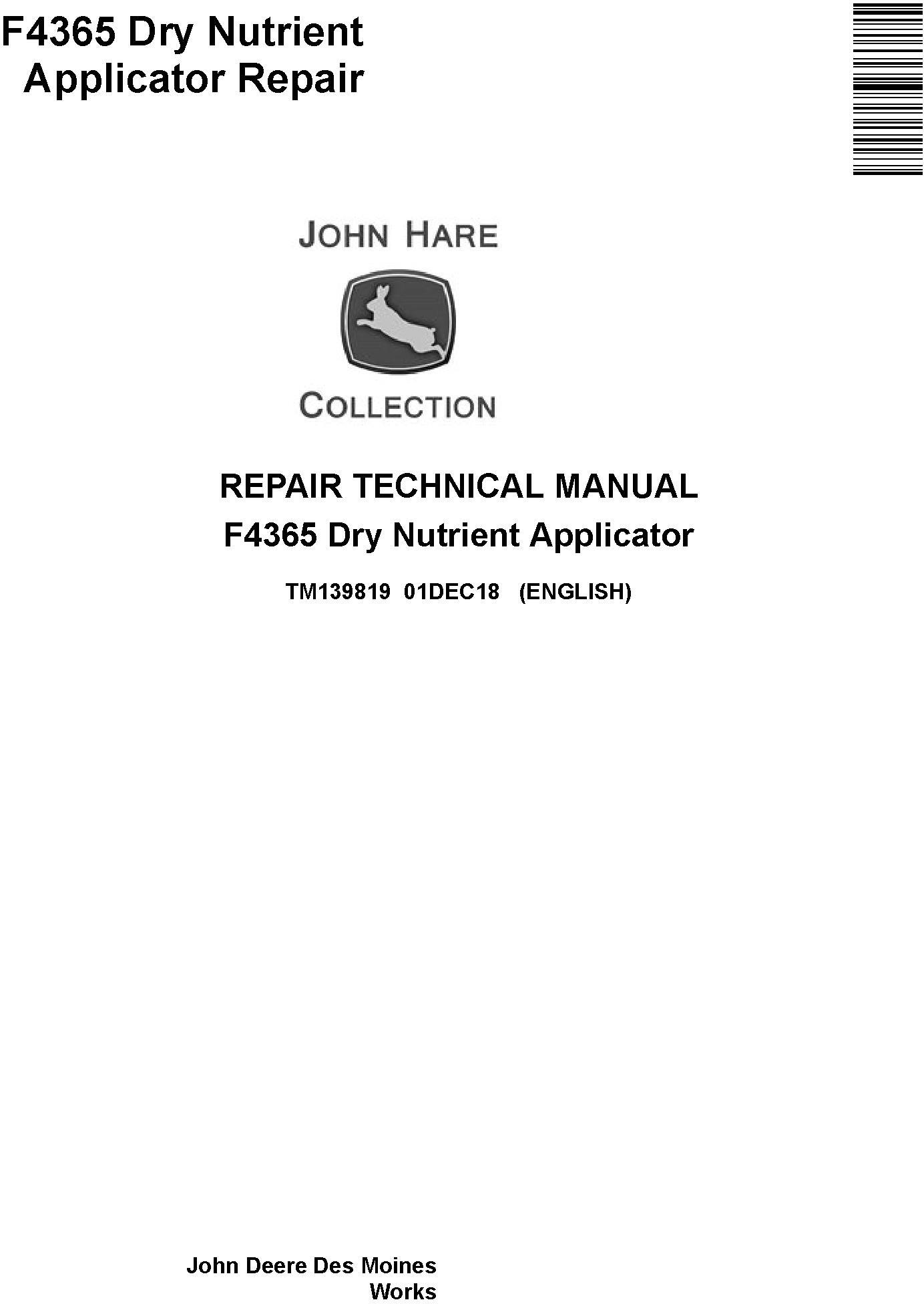 John Deere F4365 Dry Nutrient Applicator Service Repair Technical Manual (TM139819) - 19240