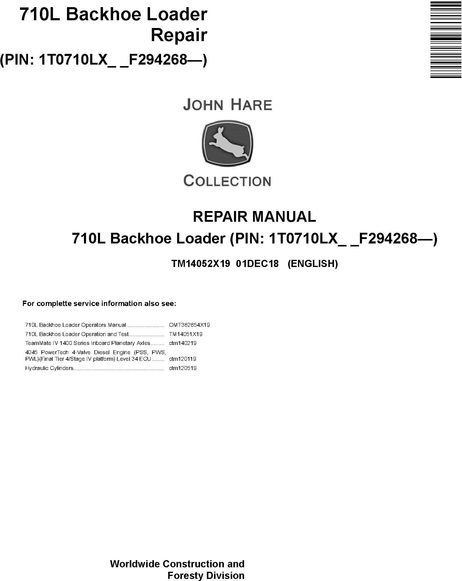 John Deere 710L (SN. from F294268) Backhoe Loader Service Repair Technical Manual (TM14052X19) - 19145