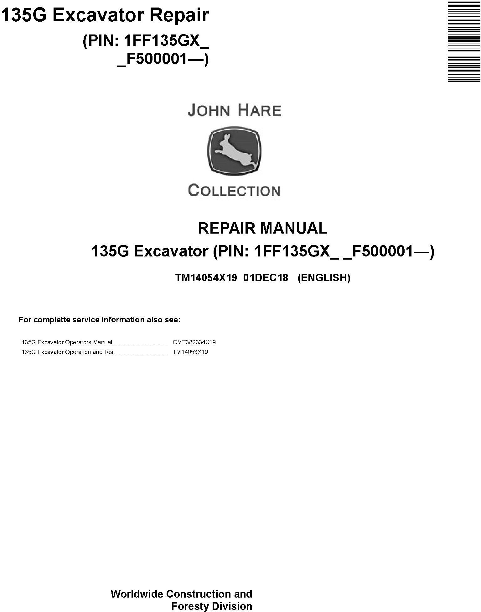 John Deere 135G (SN. from F500001) Excavator Service Repair Technical Manual (TM14054X19) - 19149