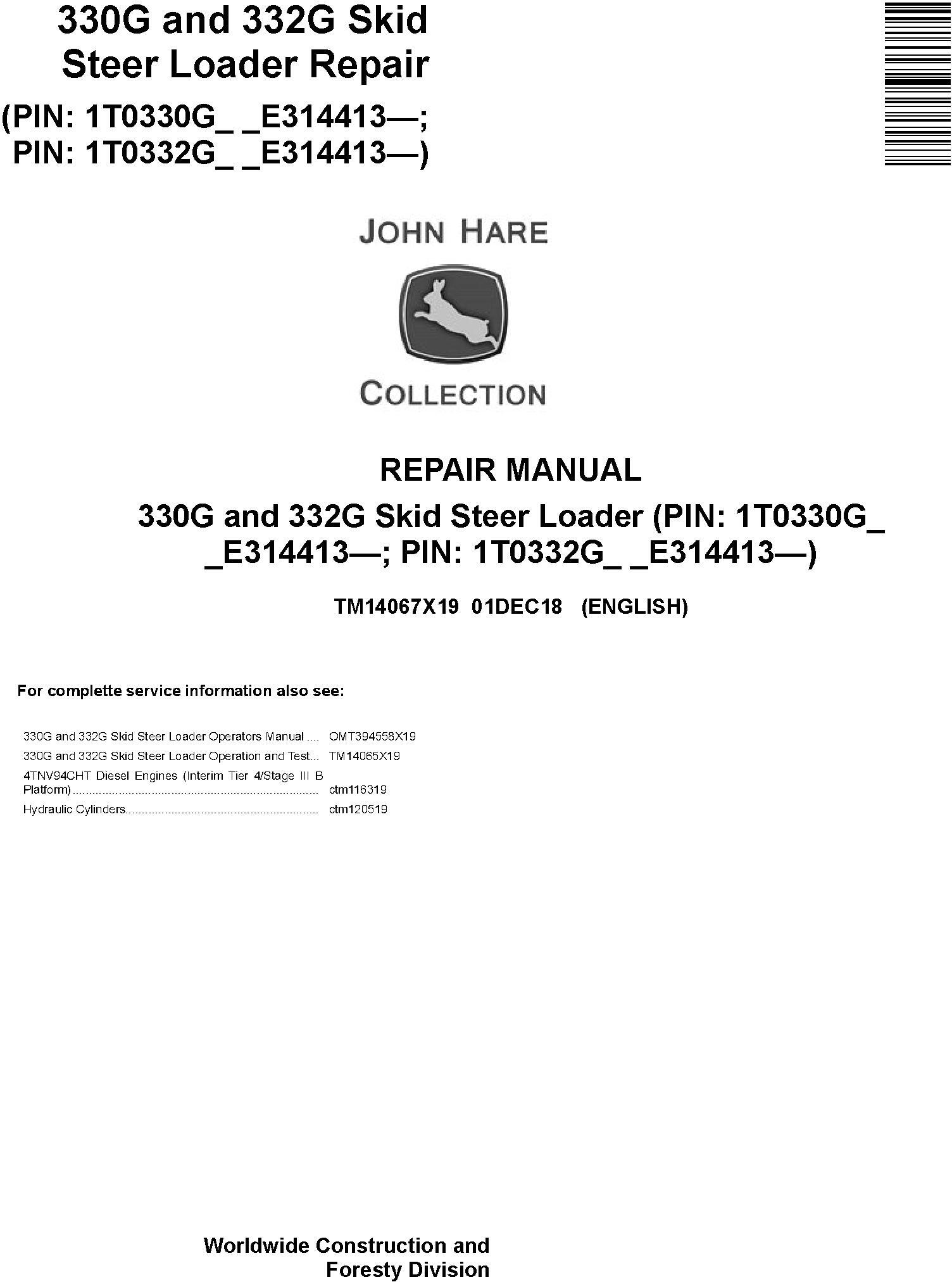 John Deere 330G and 332G Skid Steer Loader Service Repair Manual (TM14067X19) - 19088