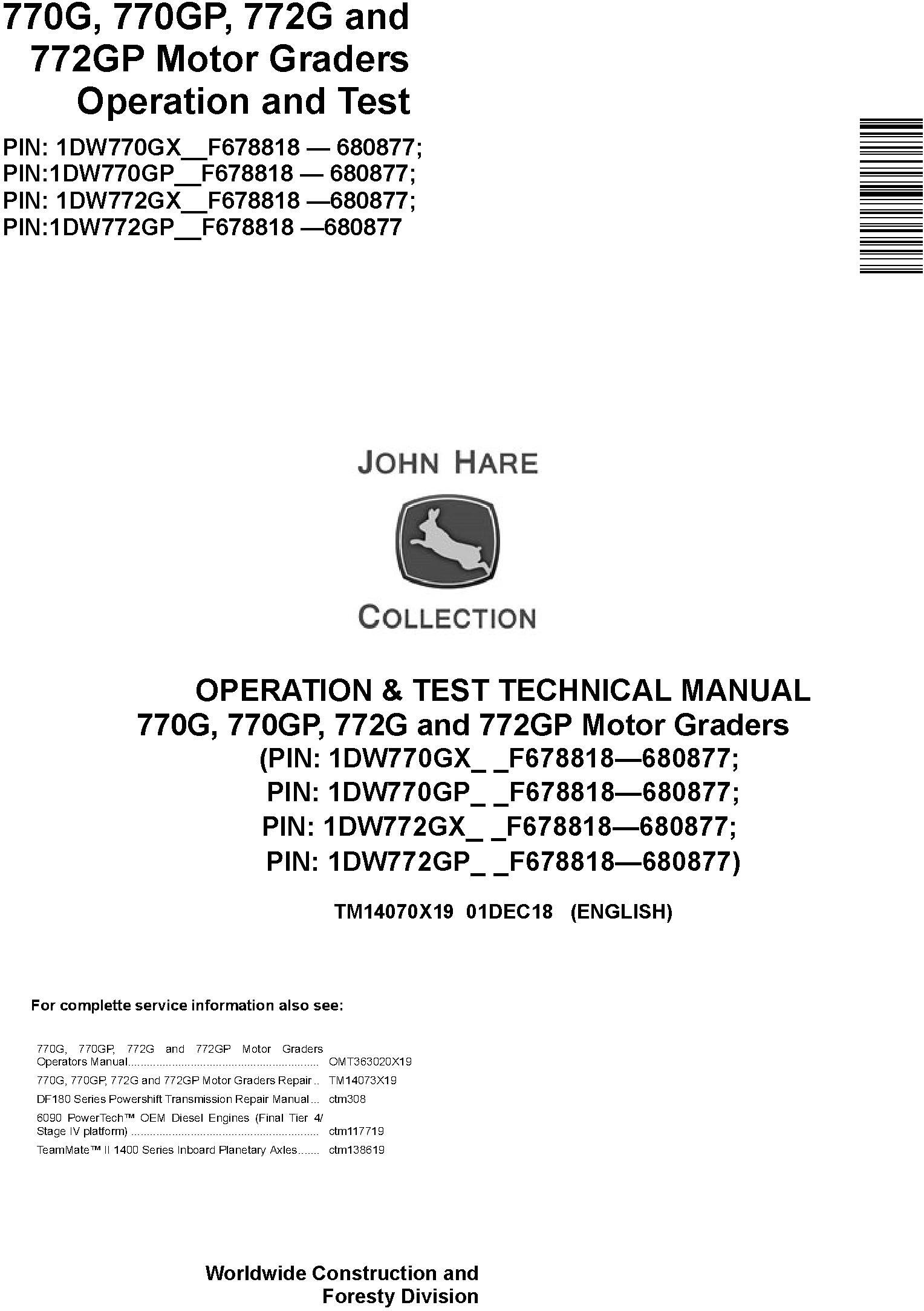 John Deere 770G, 770GP, 772G, 772GP (SN.F678818-680877) Motor Graders Diagnostic Manual (TM14070X19) - 18991