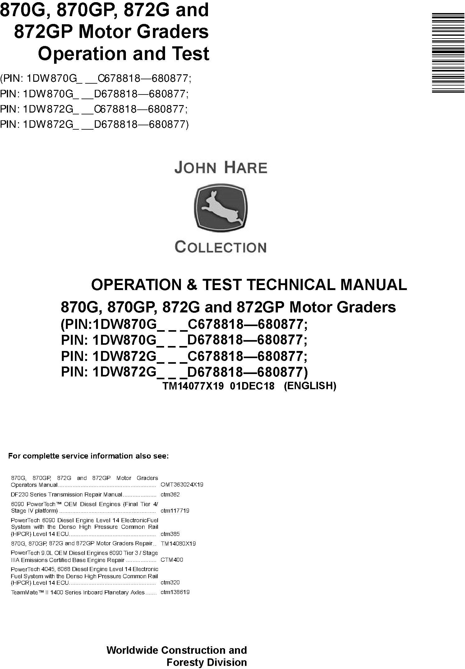 John Deere 870G, 870GP, 872G, 872GP (SN.C678818-680877) Motor Graders Diagnostic Manual (TM14077X19) - 18997
