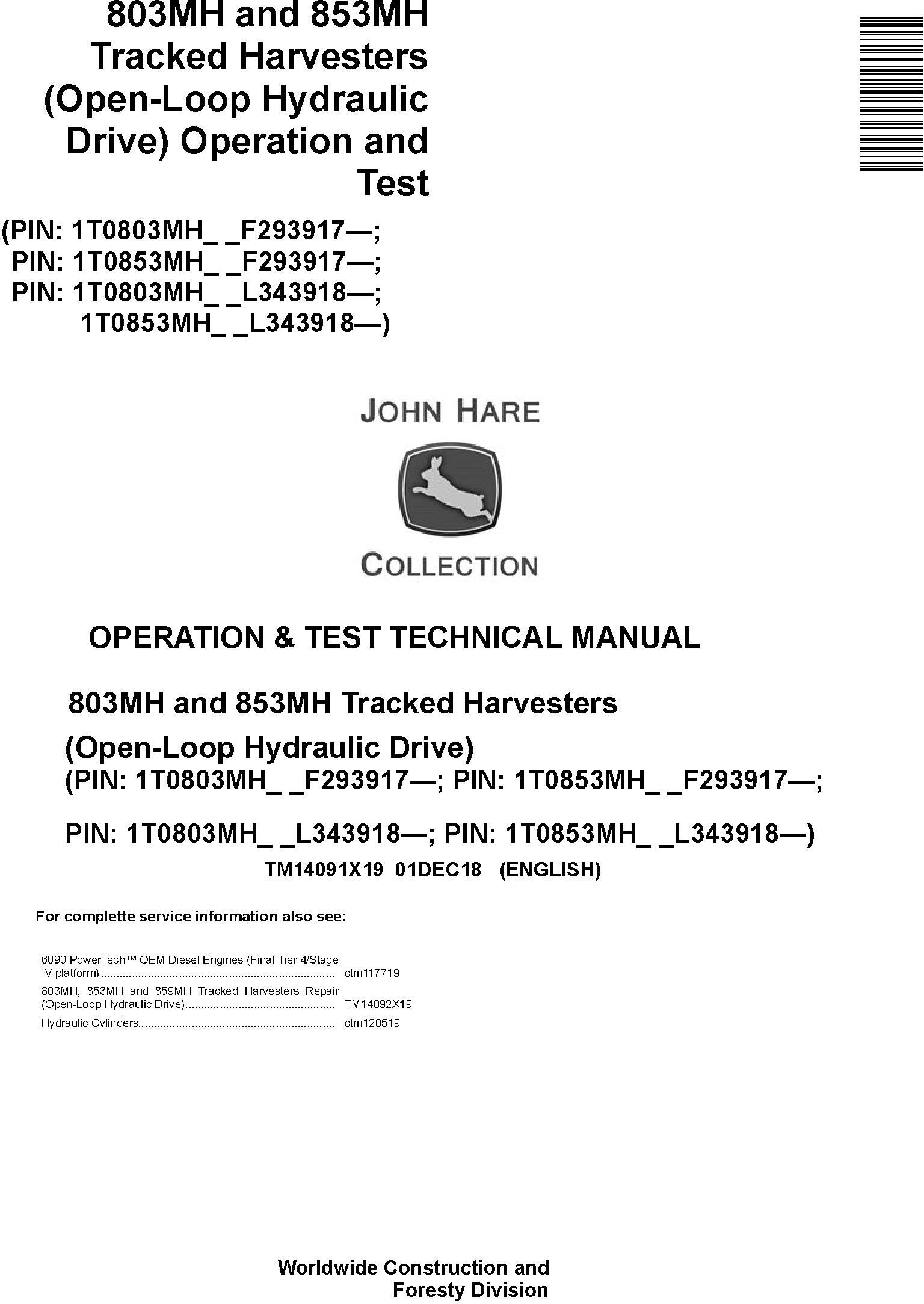  John Deere 803MH, 853MH (SN.F293917-,L343918-) Harvesters (Open-Loop) Diagnostic Manual (TM14091X19) - 19169