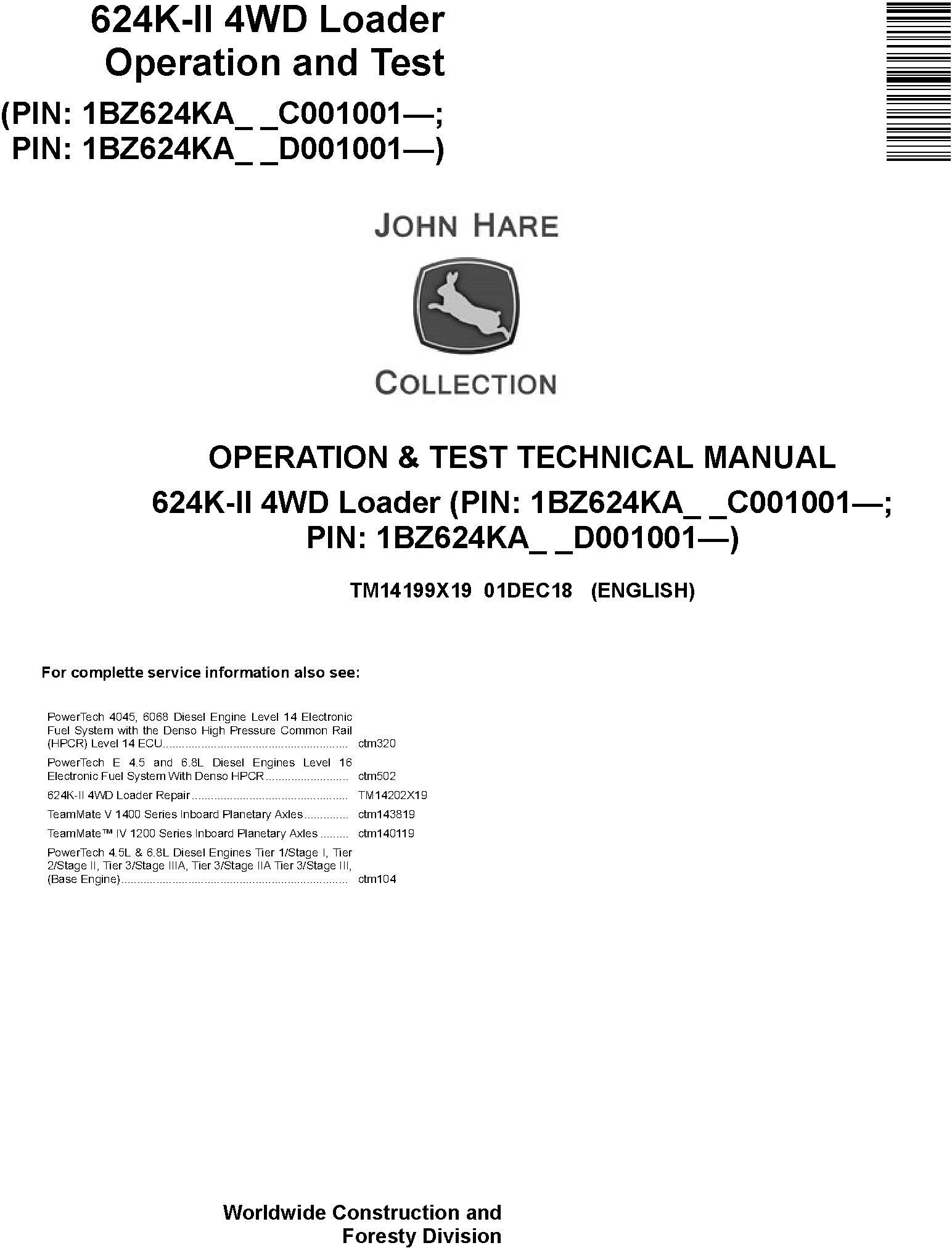 John Deere 624K-II (SN.C001001-; D001001-) 4WD Loader Diagnostic & Test Service Manual (TM14199X19) - 19061