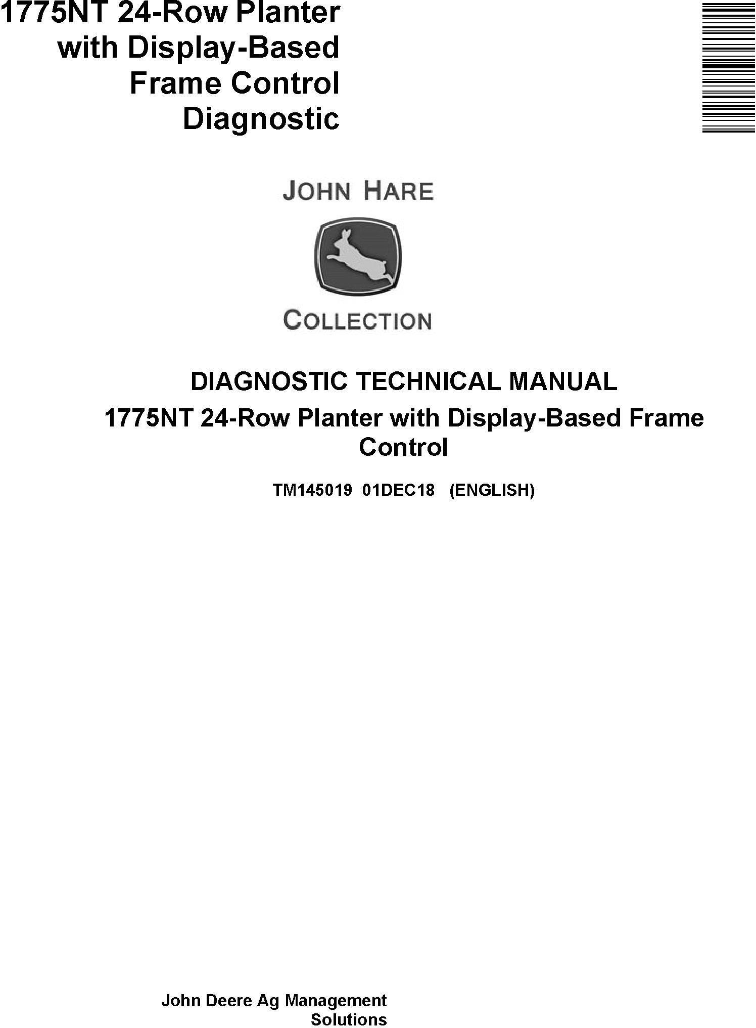 John Deere 1775NT 24row Planter w.Display-Based Frame Control Diagnostic Technical Manual (TM145019)