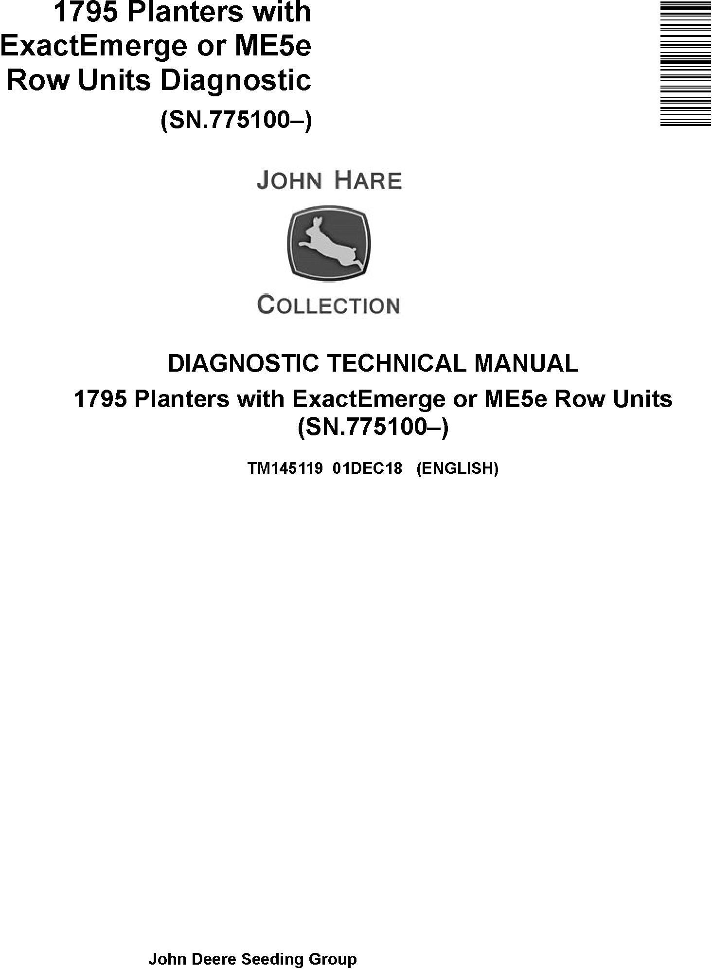 John Deere 1795 Planters with ExactEmerge or ME5e Row Units Diagnostic Technical Manual (TM145119)