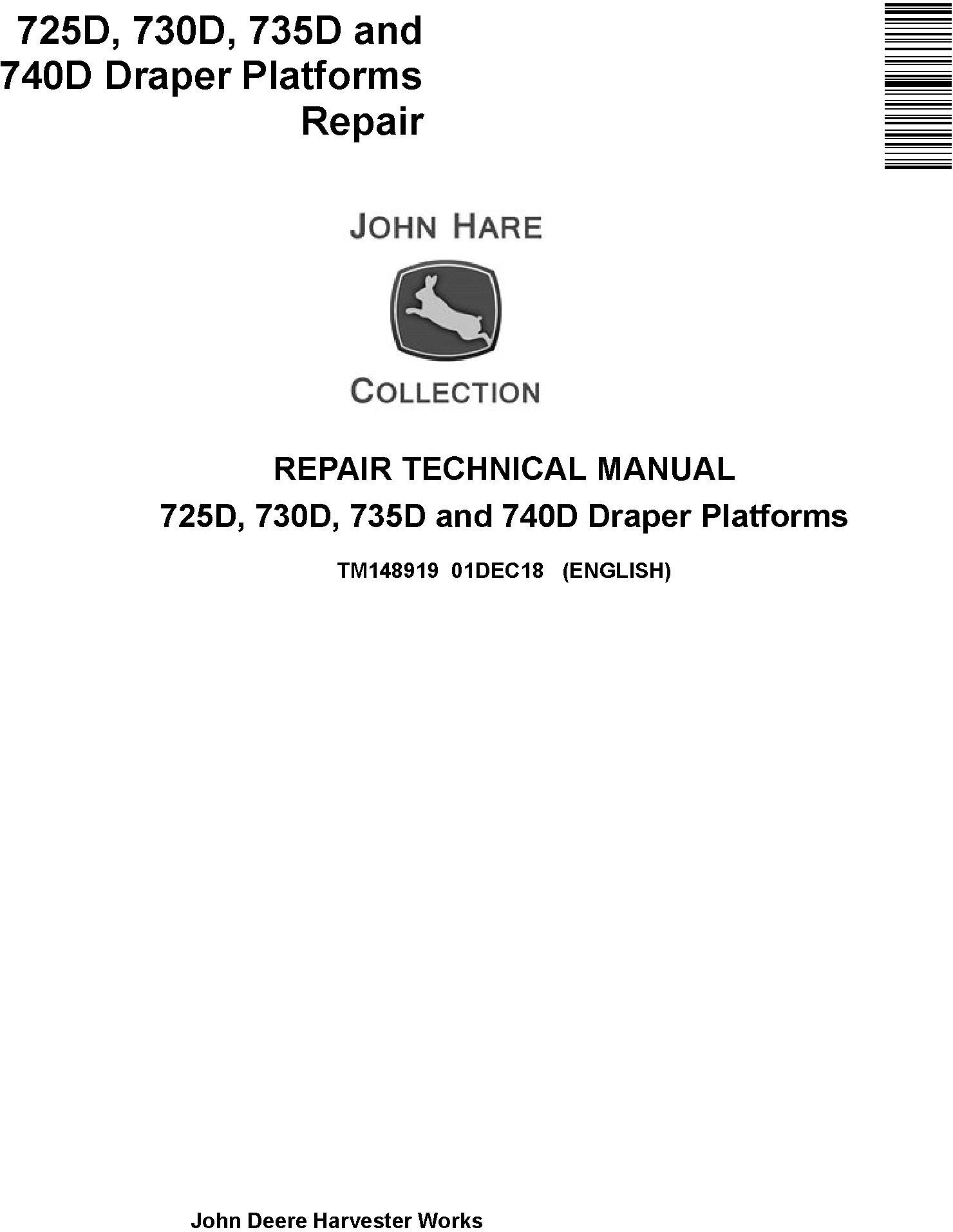 John Deere 725D, 730D, 735D and 740D Draper Platforms Repair Technical Service Manual (TM148919) - 19281