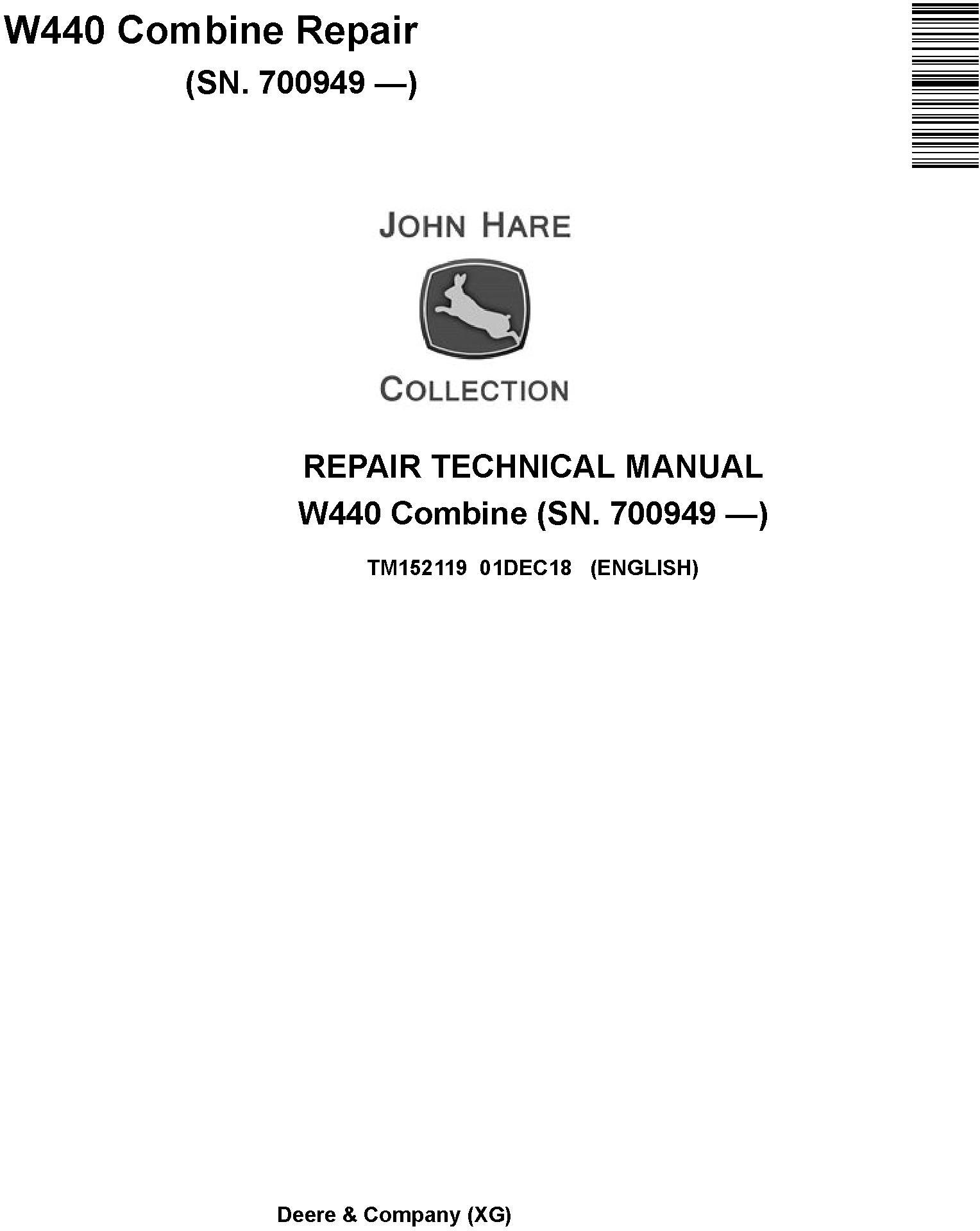 John Deere W440 Combine (SN.700949-) Repair Technical Manual (TM152119) - 19224