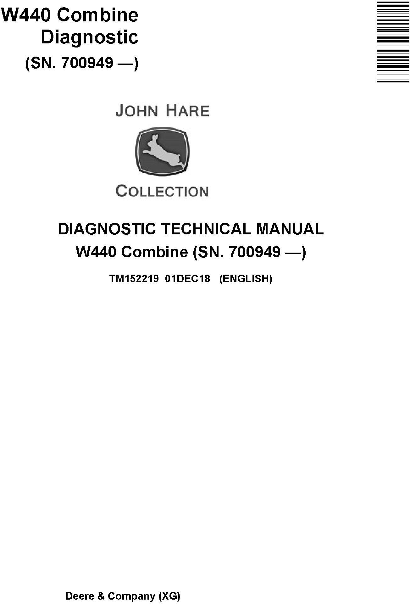 John Deere W440 Combine (SN.700949-) Diagnostic Technical Manual (TM152219) - 19225