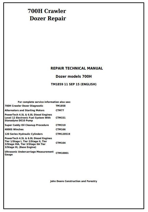 TM1859 - John Deere 700H Crawler Dozer Service Repair Technical Manual