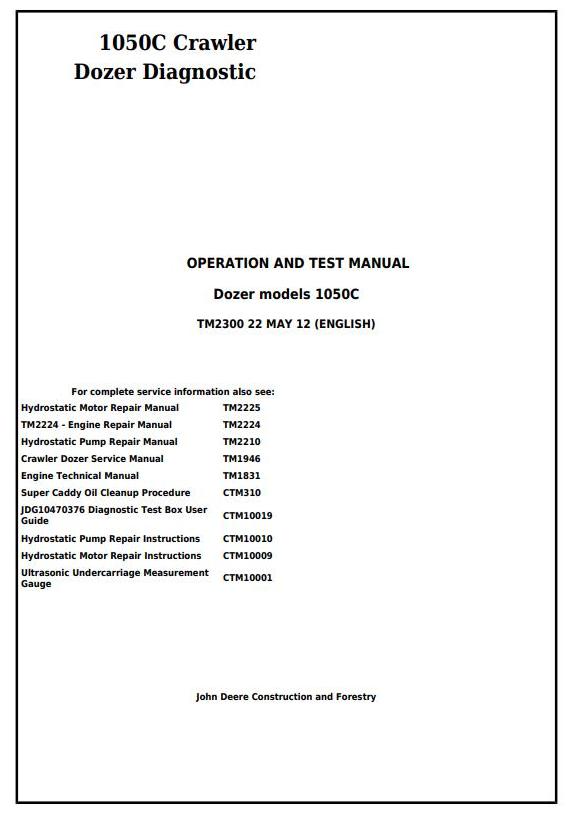 TM2300 - John Deere 1050C Crawler Dozer Diagnostic, Operation and Test Service Manual - 17468