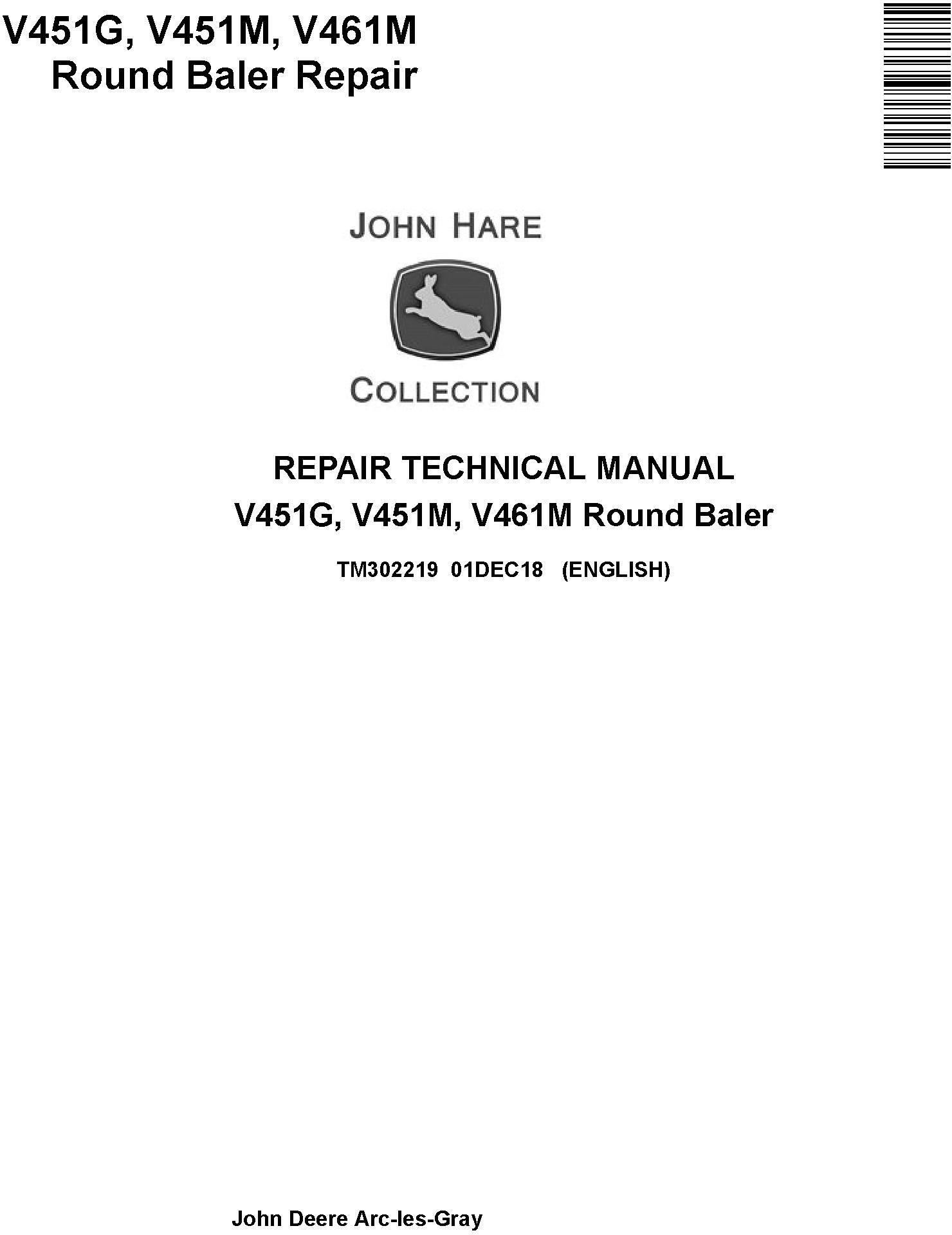 John Deere V451G, V451M, V461M Round Baler Service Repair Technical Manual (TM302219) - 19257