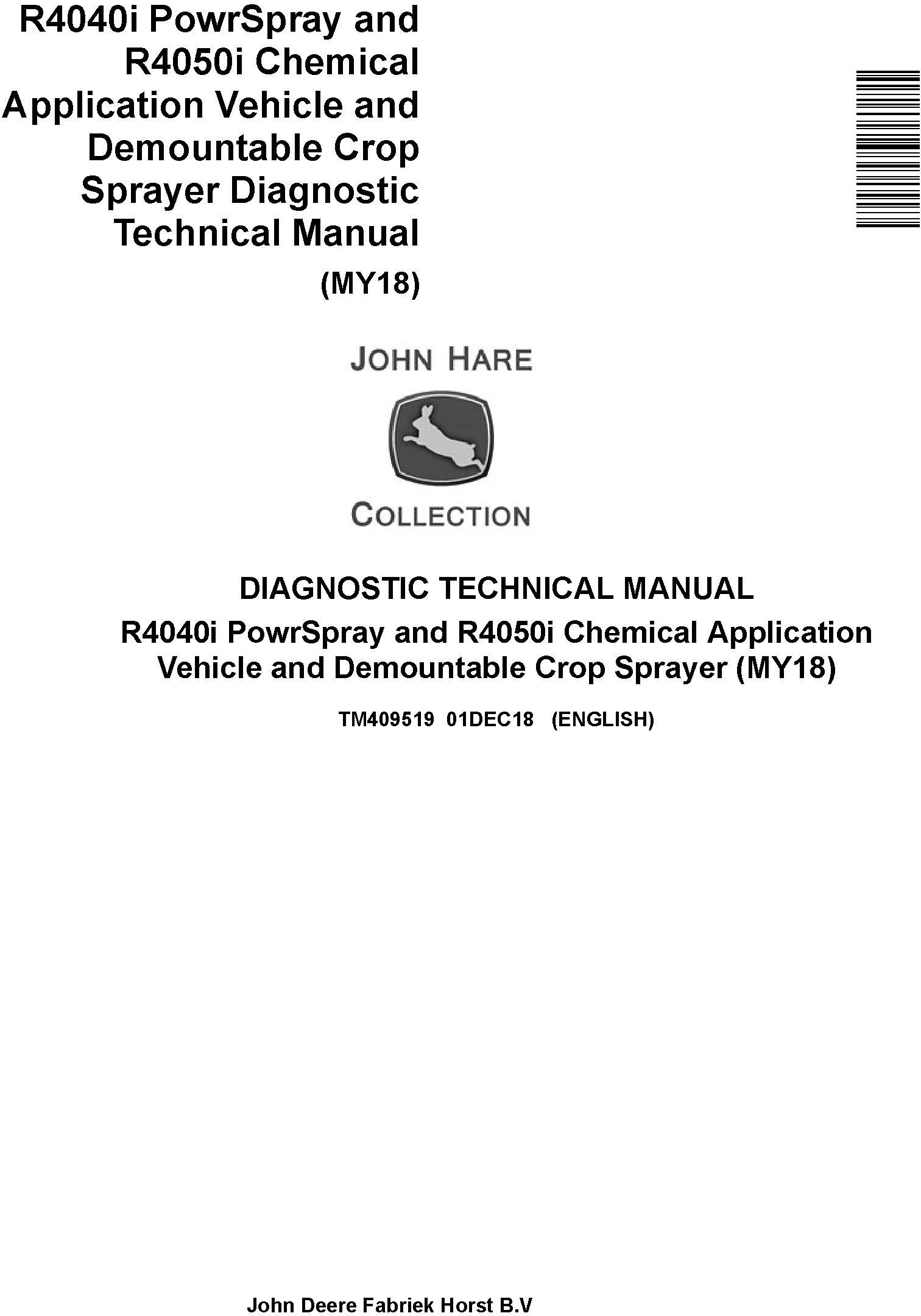 John Deere R4040i, R4050i Demountable Crop Sprayer (MY18) Diagnostic Technical Service Manual (TM409519)