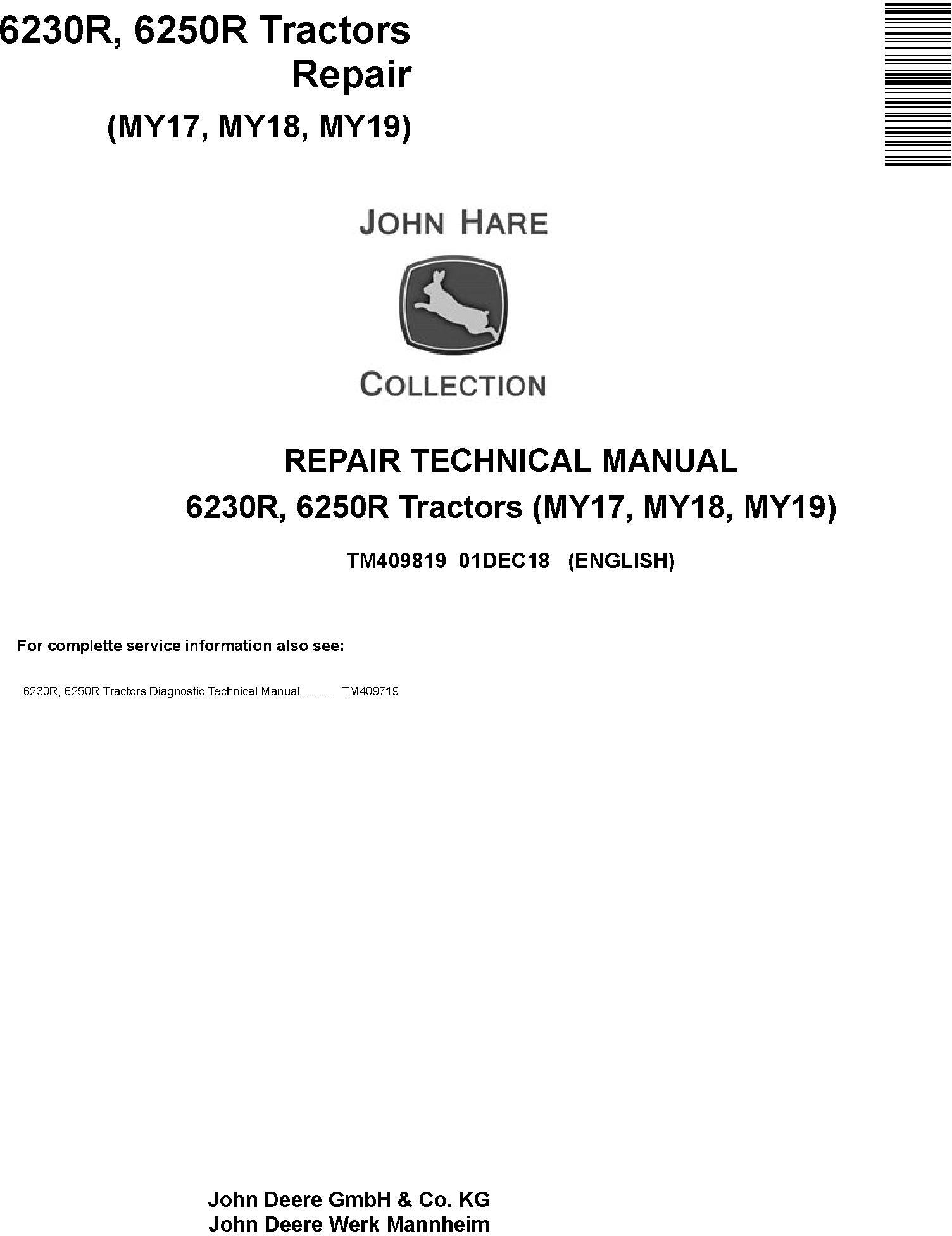 John Deere 6230R, 6250R Tractors MY2017,18,19 Service Repair Technical Manual (TM409819) - 19132