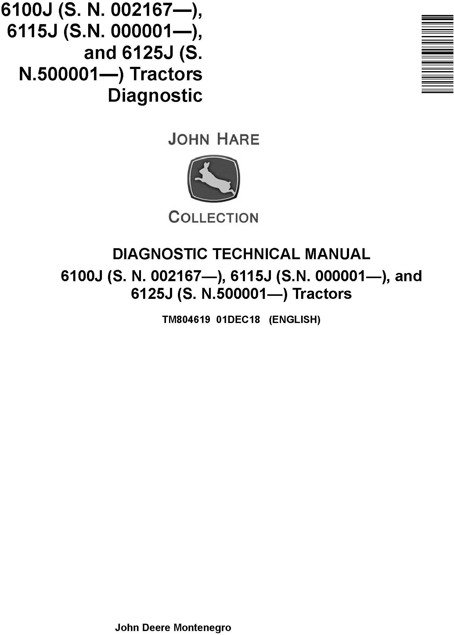 John Deere 6100J, 6115J, 6125J Tractors Diagnostic Technical Service Manual (TM804619) - 19140
