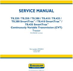 New Holland T8.320, T8.350, T8.380, T8.410, T8.435 and SmartTrax Tier 2 CVT Tractor Service Manual
