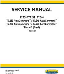New Holland T7.230, T7.245, T7.260, T7.270 AutoCommand Tier 4B (final) Complete Service Manual (USA)