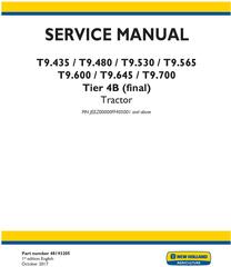 New Holland T9.435, T9.480, T9.530, T9.565, T9.600, T9.645, T9.700 Tier4B fin Tractor Service Manual