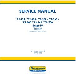 New Holland T9.435, T9.480, T9.530, T9.565, T9.600, T9.645, T9.700 Tier4B Tractor Service Manual(EU)
