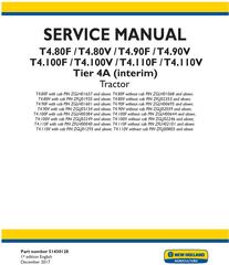 New Holland T4.80F, T4.80V, T4.90F, T4.90V, T4.100F, T4.100V, T4.110F,T4.110V Tractor Service Manual