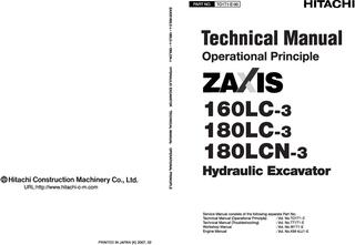 Hitachi Zaxis 160LC3, Zaxis 180LC3, Zaxis 180LCN-3 Hydraulic Excavator Workshop Service Manual