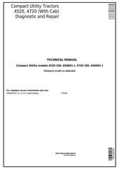 TM105419 - John Deere 4520, 4720 Compact Utility Tractors With Cab (SN. 650001-) Technical Service Manual