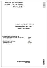TM10605 - John Deere 313, 315 Skid Steer Loader; CT315 Compact Track Loader Diagnostic Service Manual