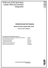 TM11414 - John Deere 319D, 323D Skid Steer Loader w.Manual Controls Diagnostic & Test Service Manual
