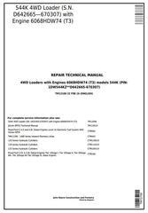 TM12100 - John Deere 544K 4WD Loader (SN.D642665-670307) w.Engine 6068HDW74 (T3) Service Repair Manual