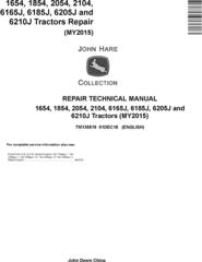 John Deere 6165J(6J-1654), 6185J(6J-1854), 6205J(6J-2054), 6210J(6J-2104) Tractors MY15 Repair Manual (TM135819)