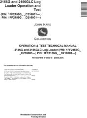 John Deere 2156G,2156GLC (SN. C216001-, D216001-) Log Loader Diagnostic Service Manual (TM14047X19)