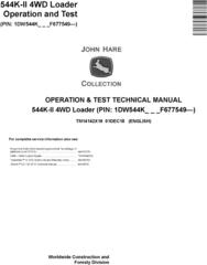 John Deere 544K-II (SN. F677549-) 4WD Loader Operation & Test Technical Service Manual (TM14142X19)