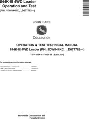 John Deere 844K-III (SN. D677782-) 4WD Loader Operation & Test Technical Service Manual (TM14160X19)