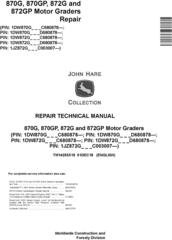 John Deere 870G, 870GP, 872G, 872GP (SN. C680878-,D680878-) Motor Graders Repair Manual (TM14255X19)