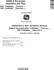 John Deere E400LC (SN.from C000001,D000001) Excavator Operation & Test Technical Manual (TM14315X19)