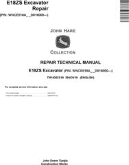 John Deere E18ZS Excavator Repair Technical Manual (TM14362X19)