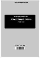 TM1551 - John Deere 7200 and 7400 2WD or MFWD Tractors Service Repair Manual