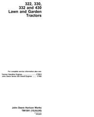 TM1591 - John Deere 322, 330, 332, 430 Lawn and Garden Tractors Technical Service Manual