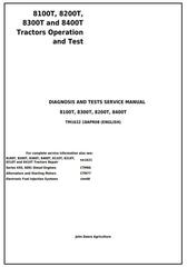 TM1622 - John Deere 8100T, 8200T, 8300T and 8400T Tracks Tractors Diagnosis and Tests Service Manual