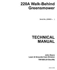 TM1680 - John Deere Walk-Behind Greensmower Type 220A (SN 030001— ) Diagnostic, Repair Technical Service Manual