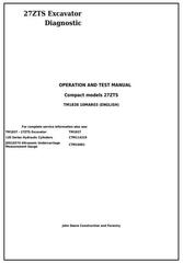 TM1838 - John Deere 27ZTS Diagnostic Compact Excavator Operation and Test manual